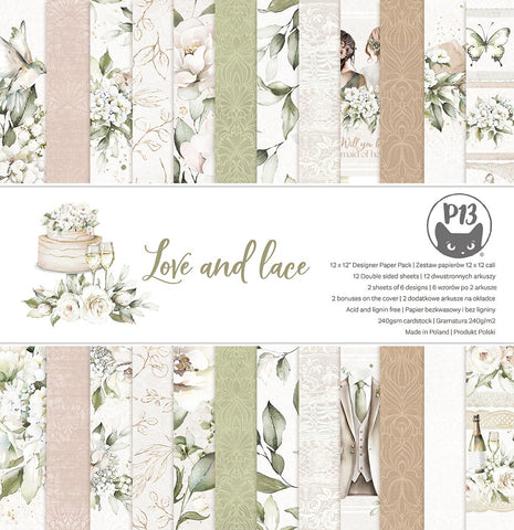 P13 LOVE AND LACE Wedding 12"X12" Designer Paper Pack 14pc