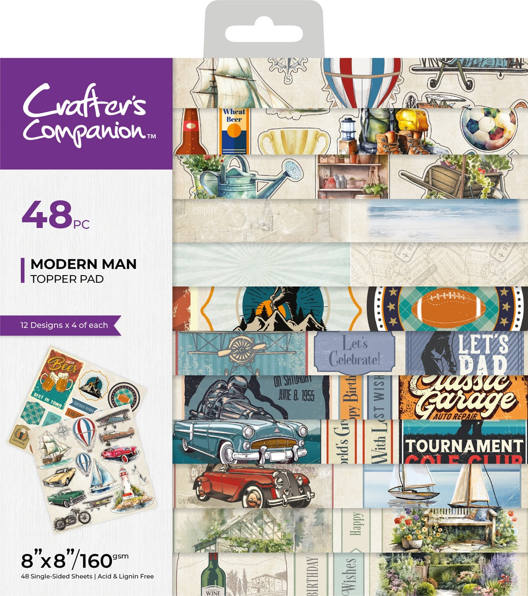 Crafters Companion MODERN MAN 8X8" Topper Pad 48 Sheets