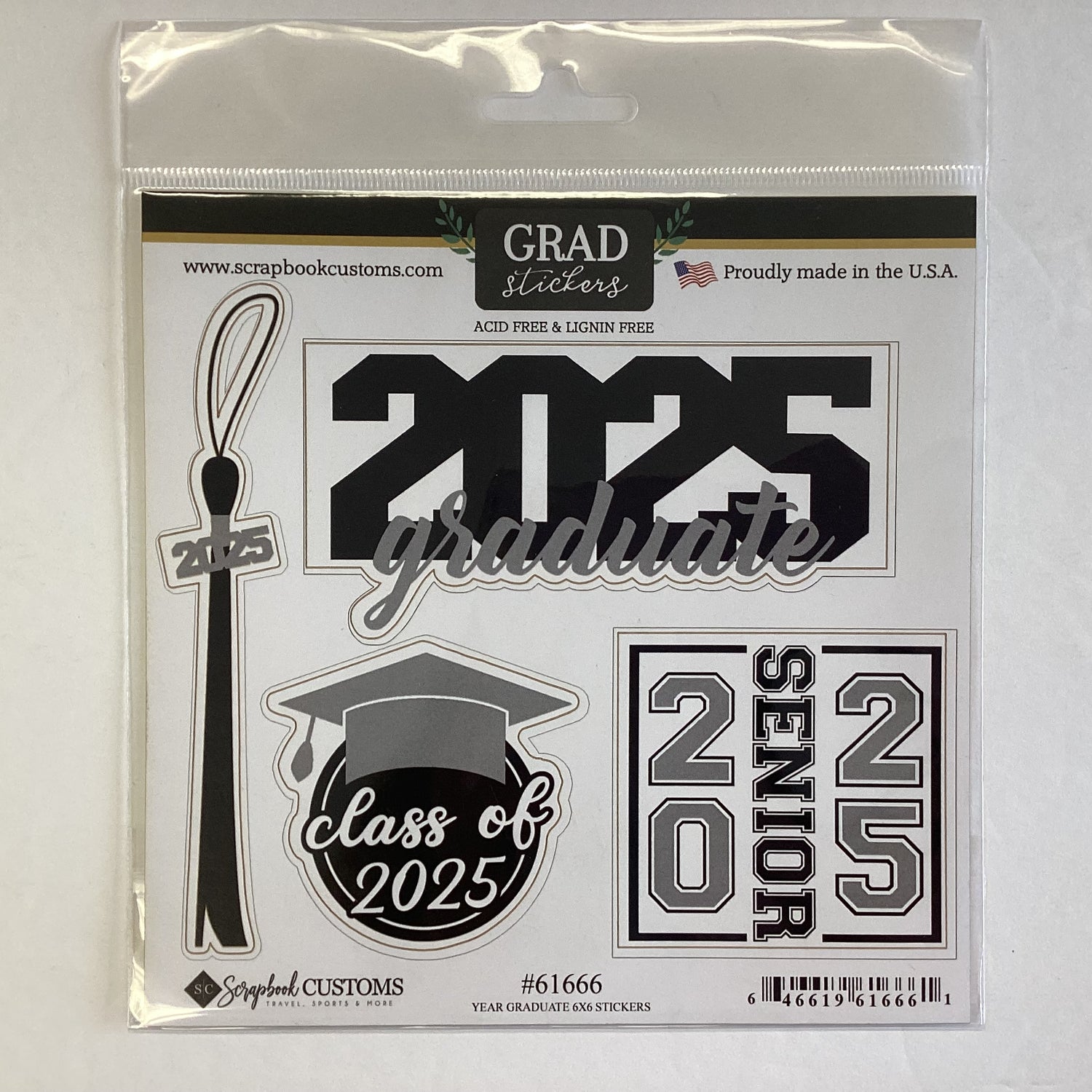 Scrapbook Customs YEAR GRADUATE 2025 6X6 Stickers 4pc