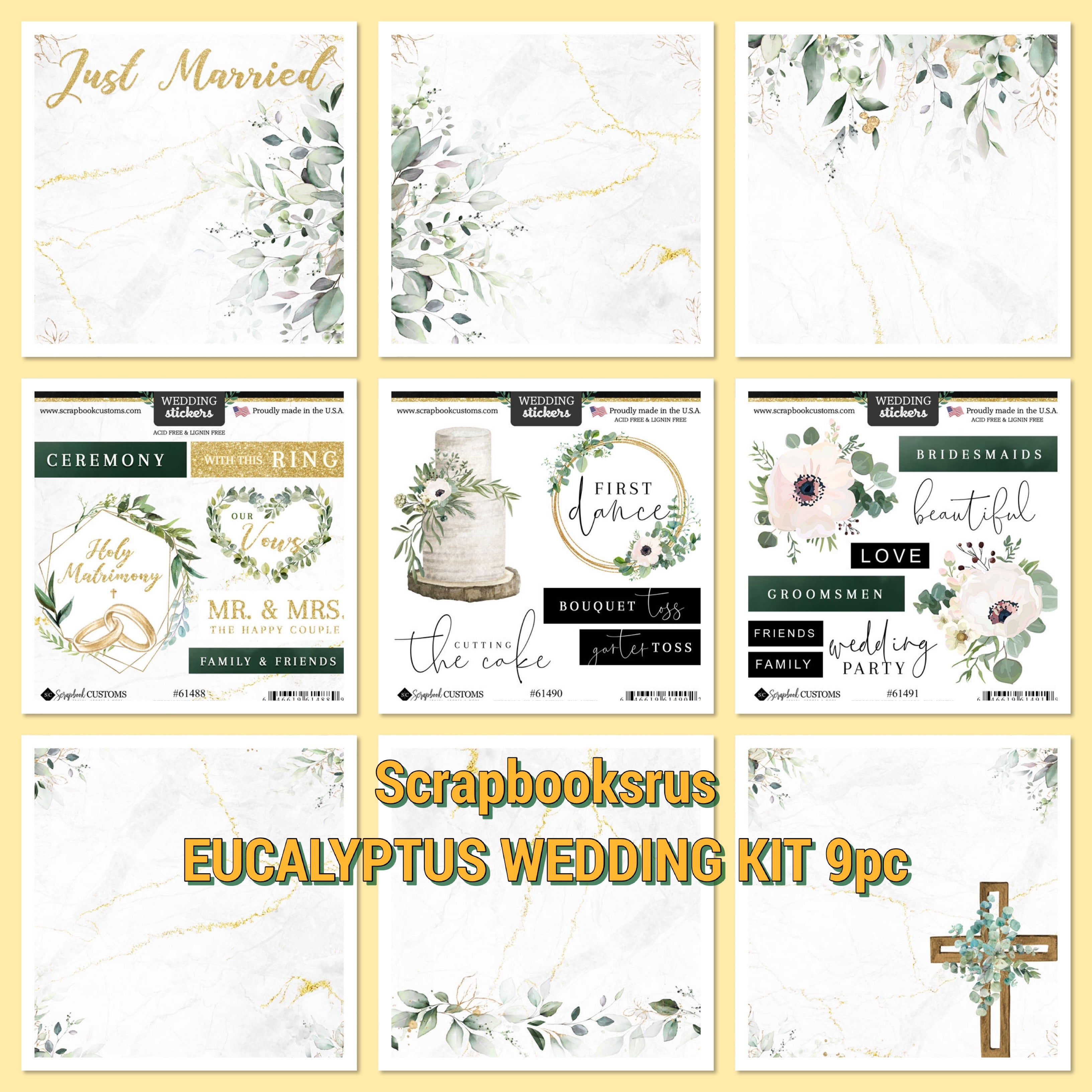 Scrapbooksrus EUCALYPTUS WEDDING KIT 12&quot;x12&quot; Scrapbook Paper Stickers 9pc
