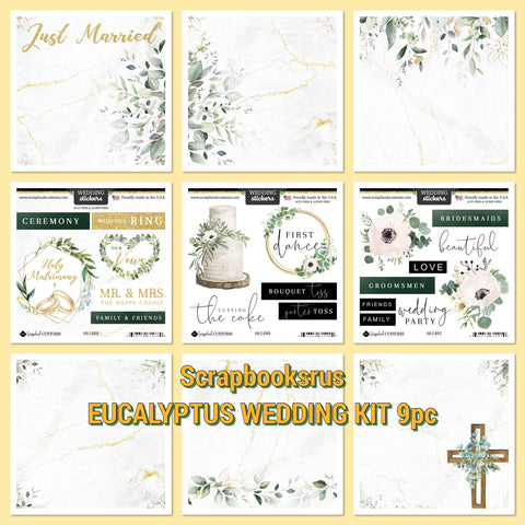 Scrapbooksrus EUCALYPTUS WEDDING KIT 12"x12" Scrapbook Paper Stickers 9pc