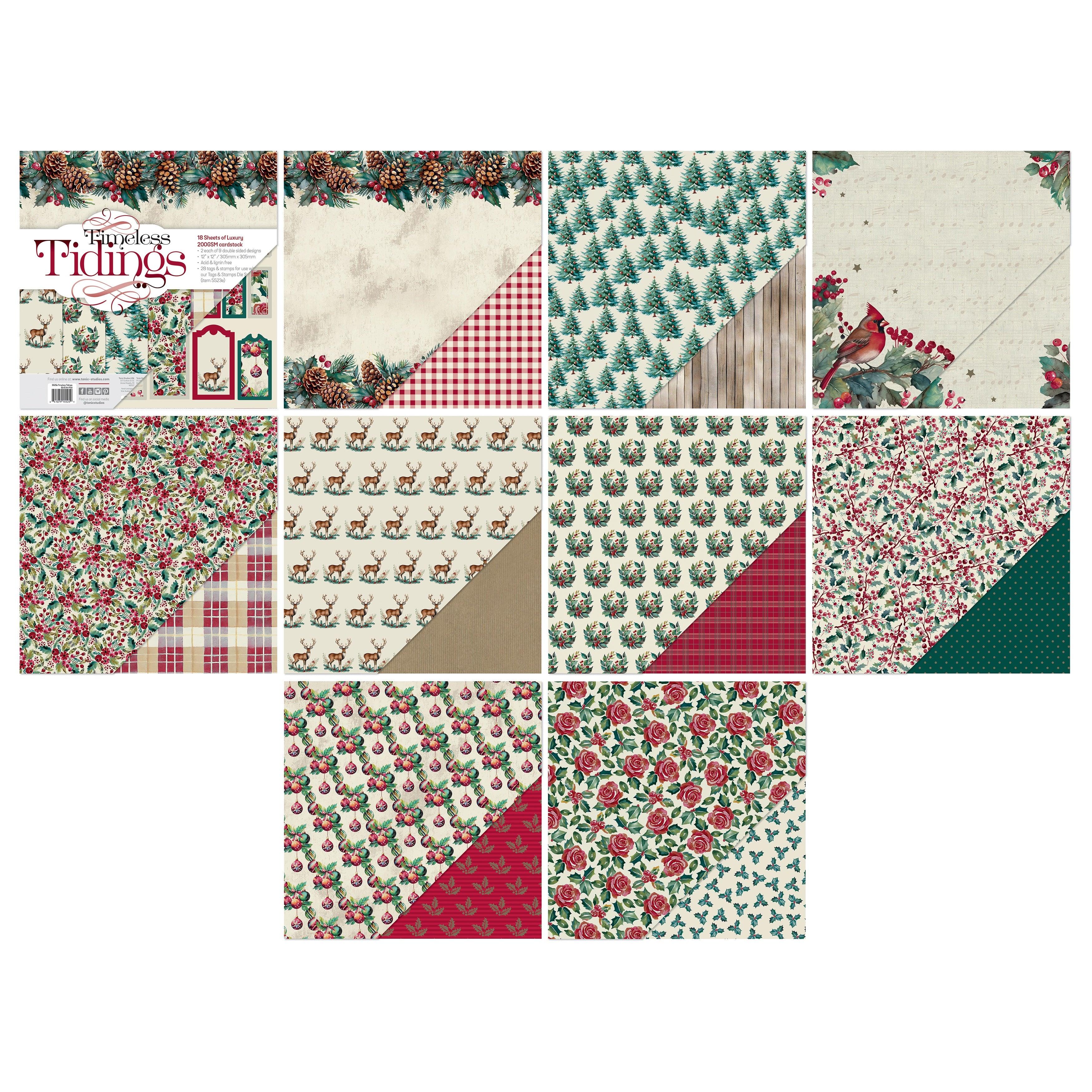Tonic Studios TIMELESS TIDINGS 12”X12” Scrapbook Paper Pad