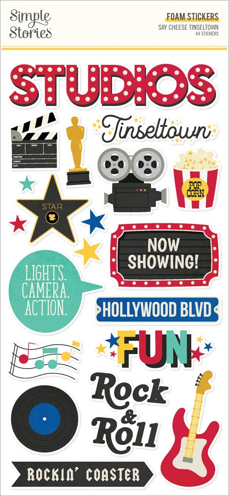 Simple Stories SAY CHEESE TINSELTOWN Foam Stickers 44pc