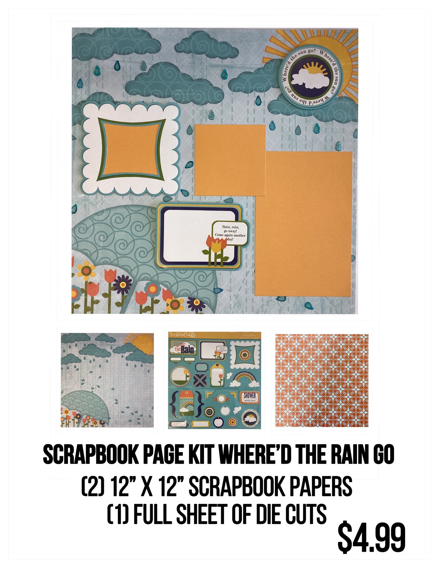 Page Kit (1) I LOVE RAIN 12x12 Scrapbook Kit