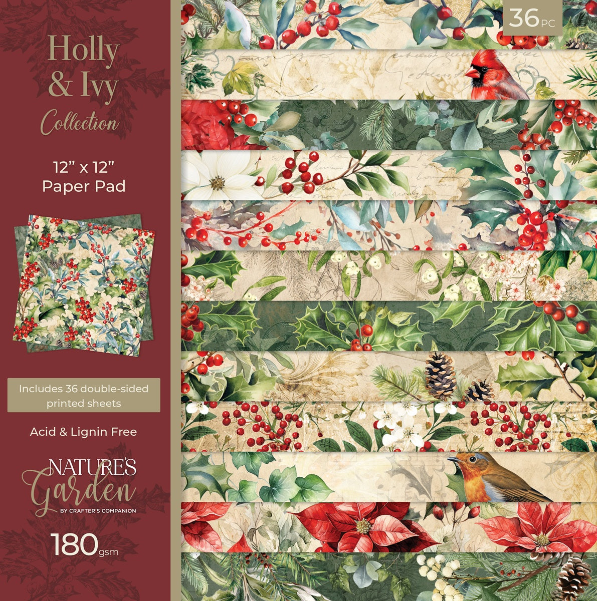 Crafter’s Companion HOLLY &amp; IVY 12&quot;X12&quot; Nature’s Garden Paper Pad