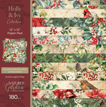 Crafter’s Companion HOLLY &amp; IVY 12&quot;X12&quot; Nature’s Garden Paper Pad