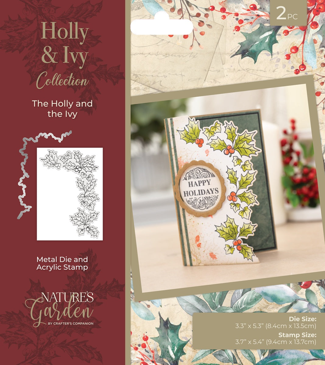 Crafters Companion THE HOLLY AND THE IVY Metal Die And Acrylic Stamp 2pc