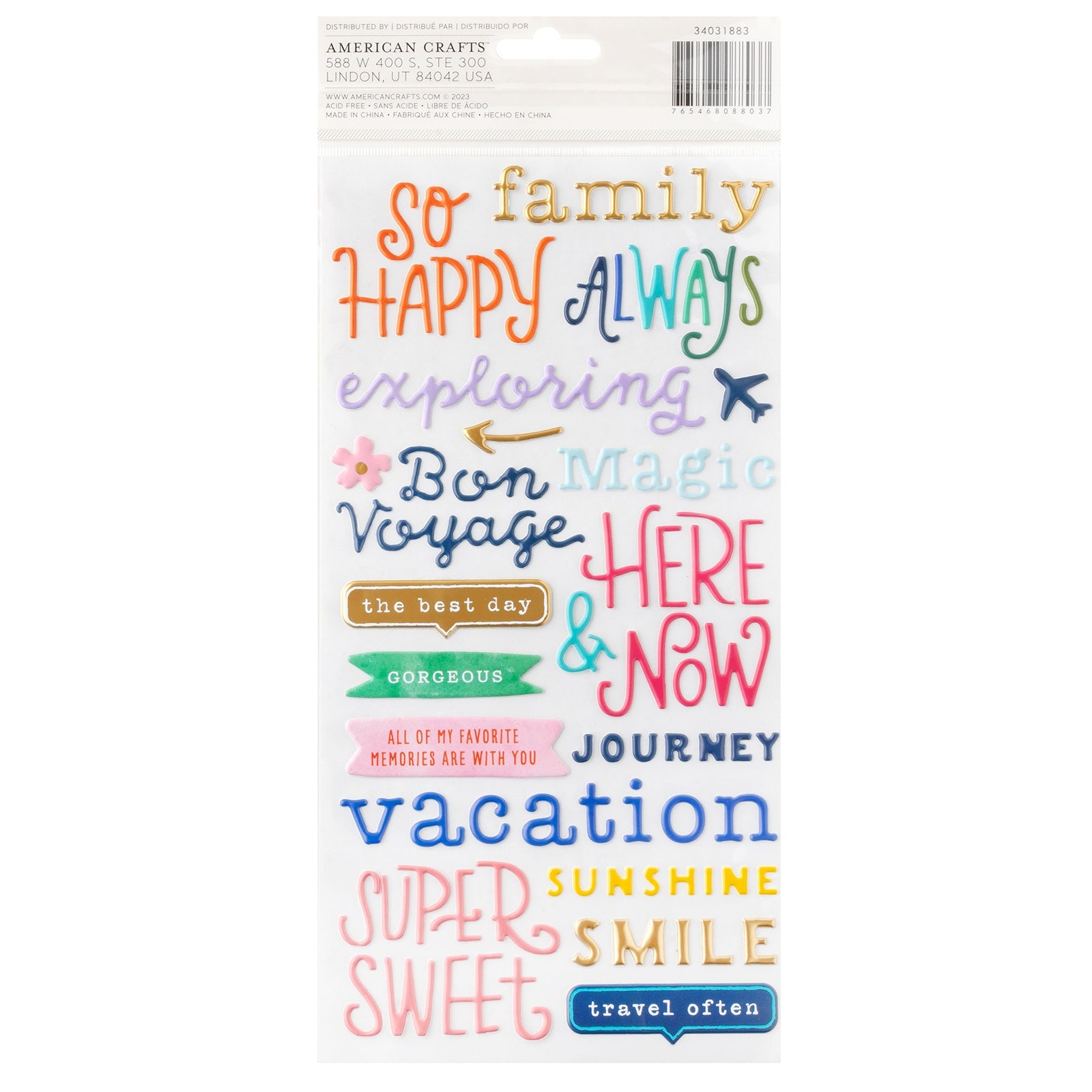 AC Paige Evans Thickers ADVENTUROUS PUFFY PHRASE STICKERS