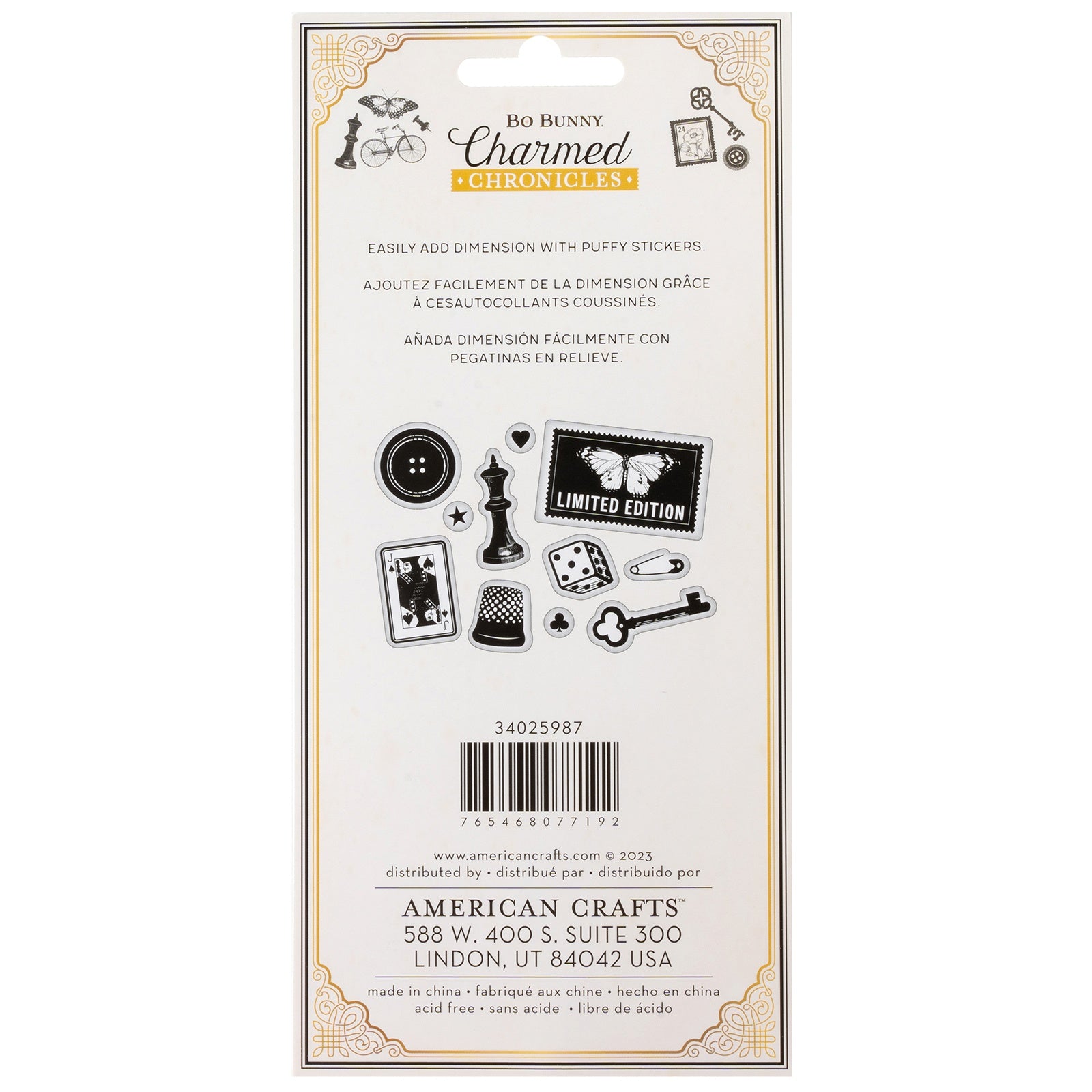 BoBunny CHARMED CHRONICLES Puffy Stickers 44pc