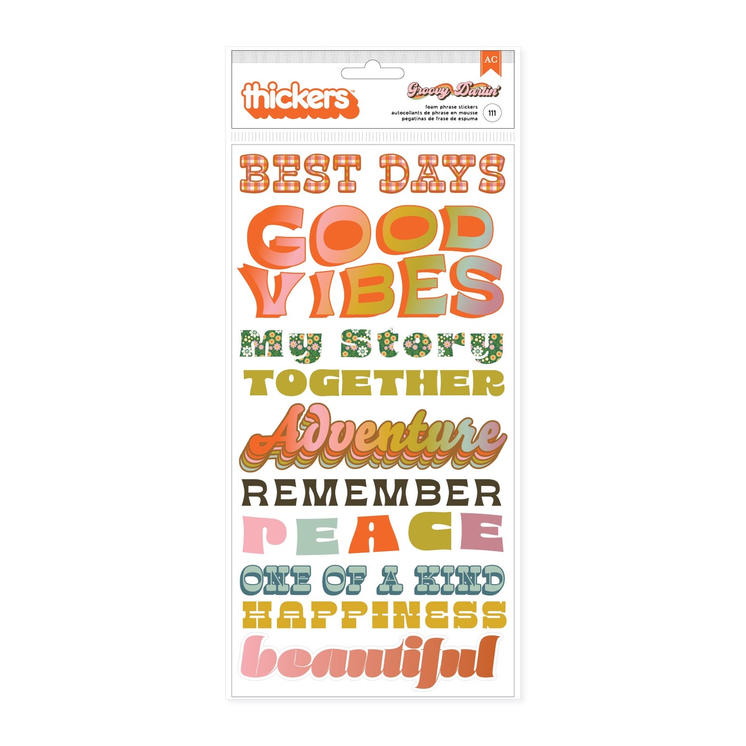 Thickers Jen Hadfield GROOVY DARLIN’ Foam Phrase Stickers