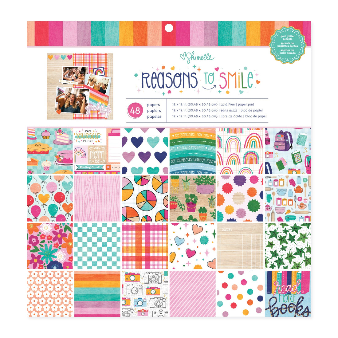 Shimelle REASONS TO SMILE 12"X12" Paper Pad 48pc