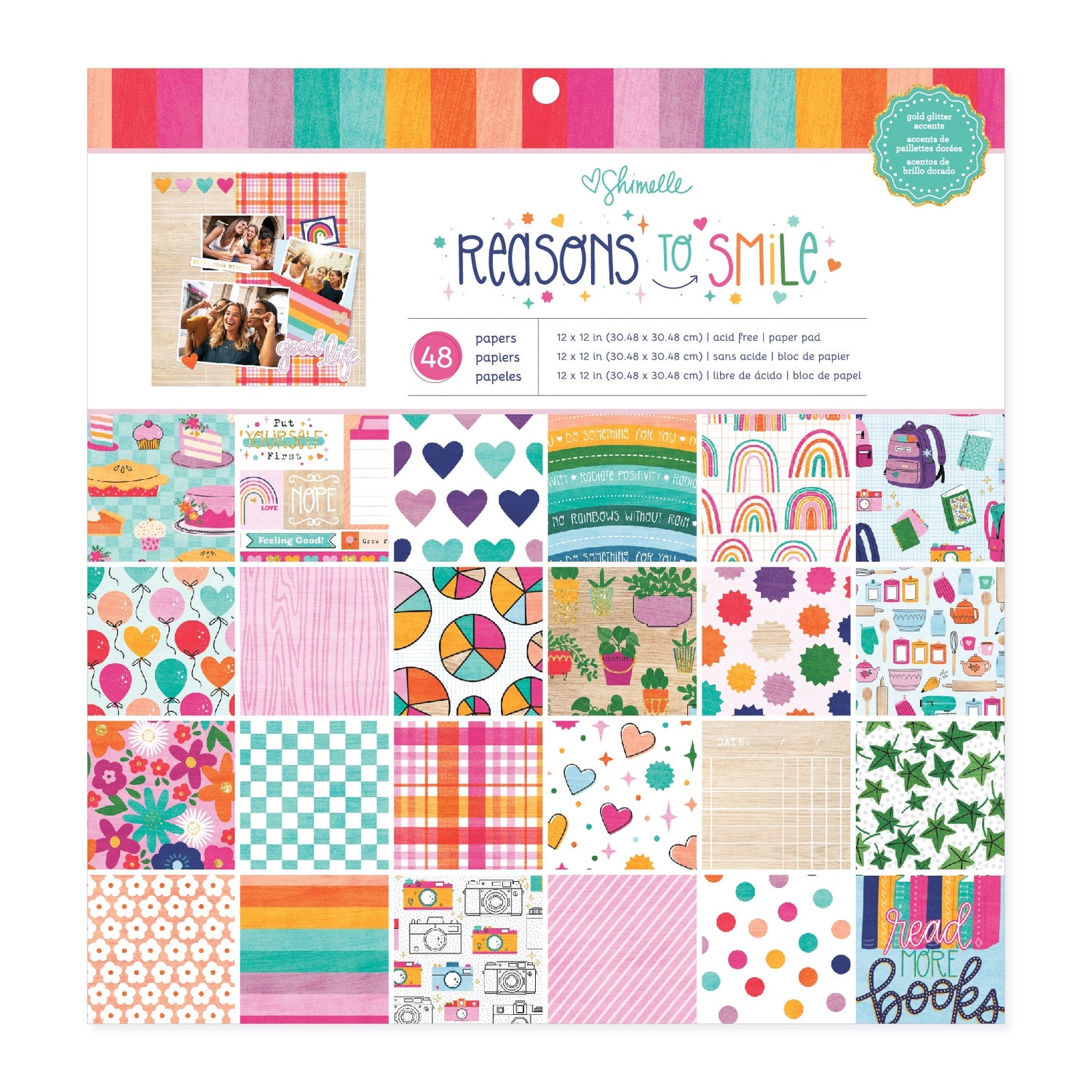 Shimelle REASONS TO SMILE 12&quot;X12&quot; Paper Pad 48pc