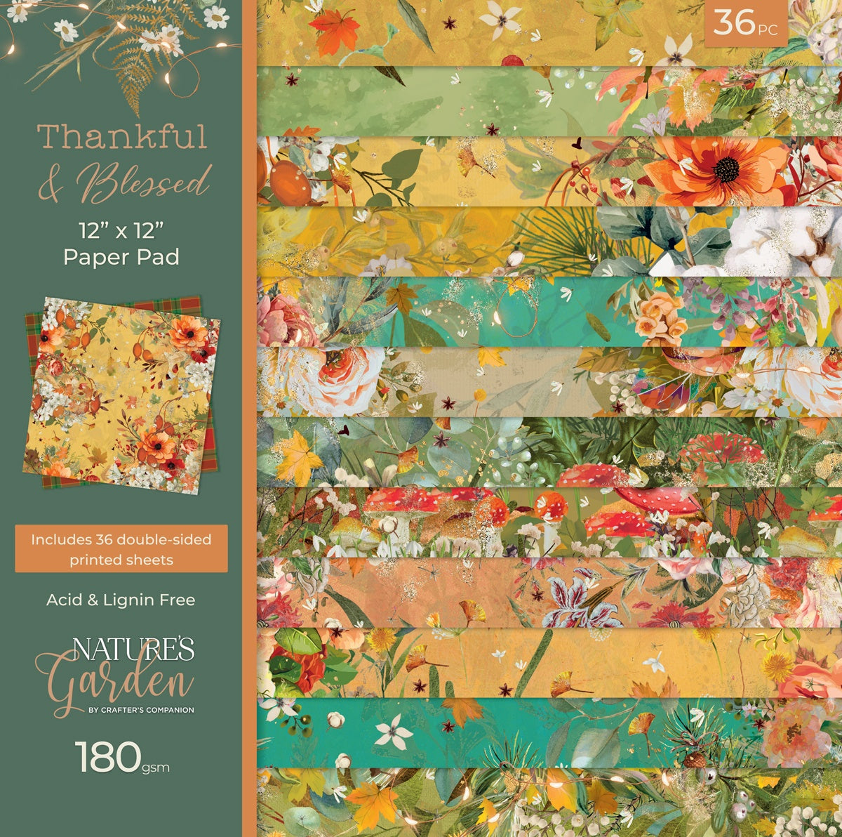 Crafter’s Companion THANKFUL &amp; BLESSED 12&quot;X12&quot; Nature’s Garden Paper Pad