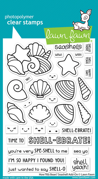 Lawn Fawn HOW YOU BEAN SEASHELL Addon Clear Stamps and Die SET