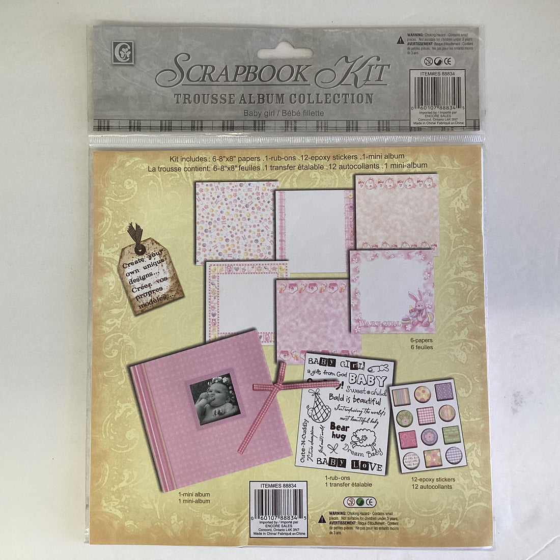 BABY GIRL 5”X5” Mini Scrapbook Kit 9pc