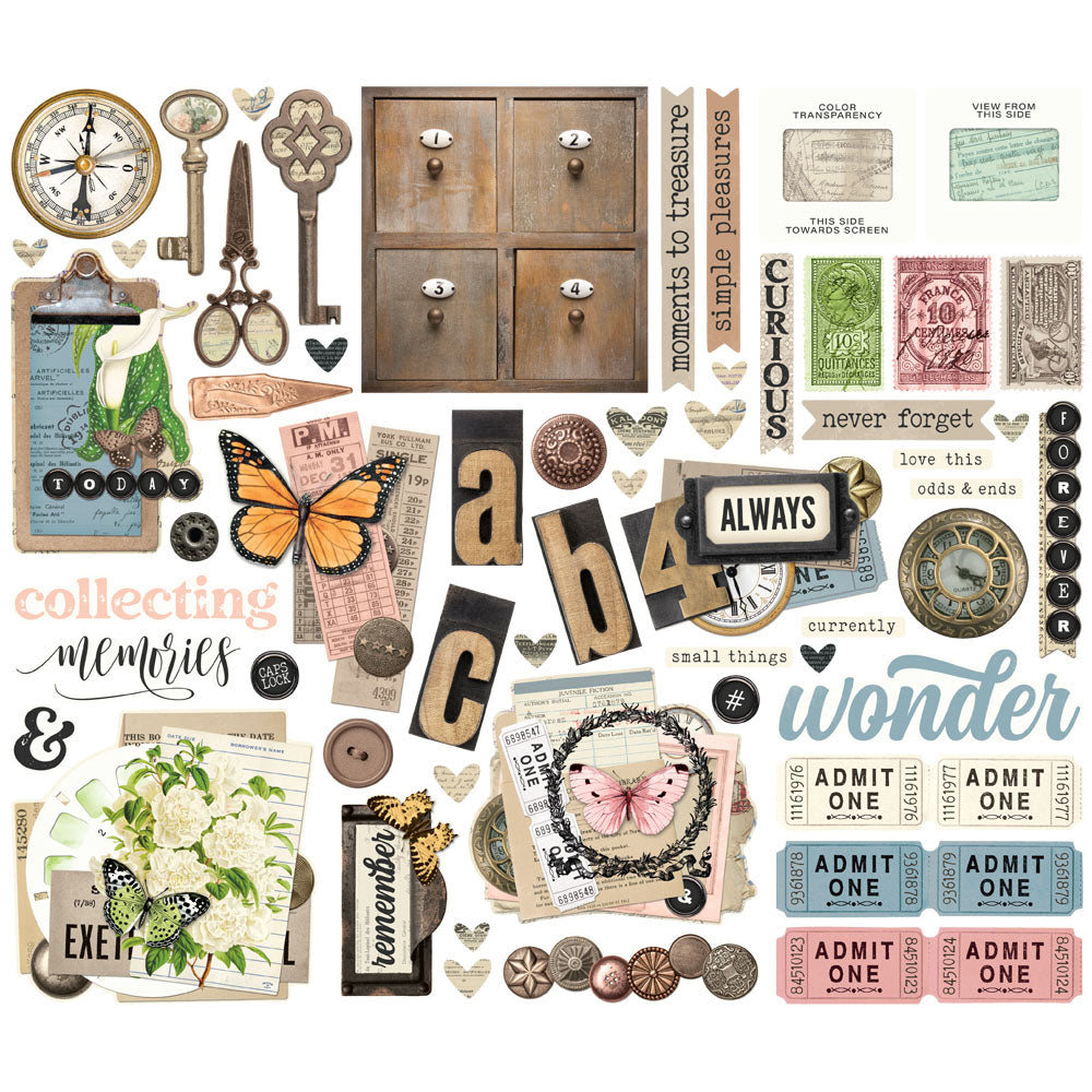 Simple Stories SIMPLE VINTAGE JUNK DRAWER Bits &amp; Pieces 57pc