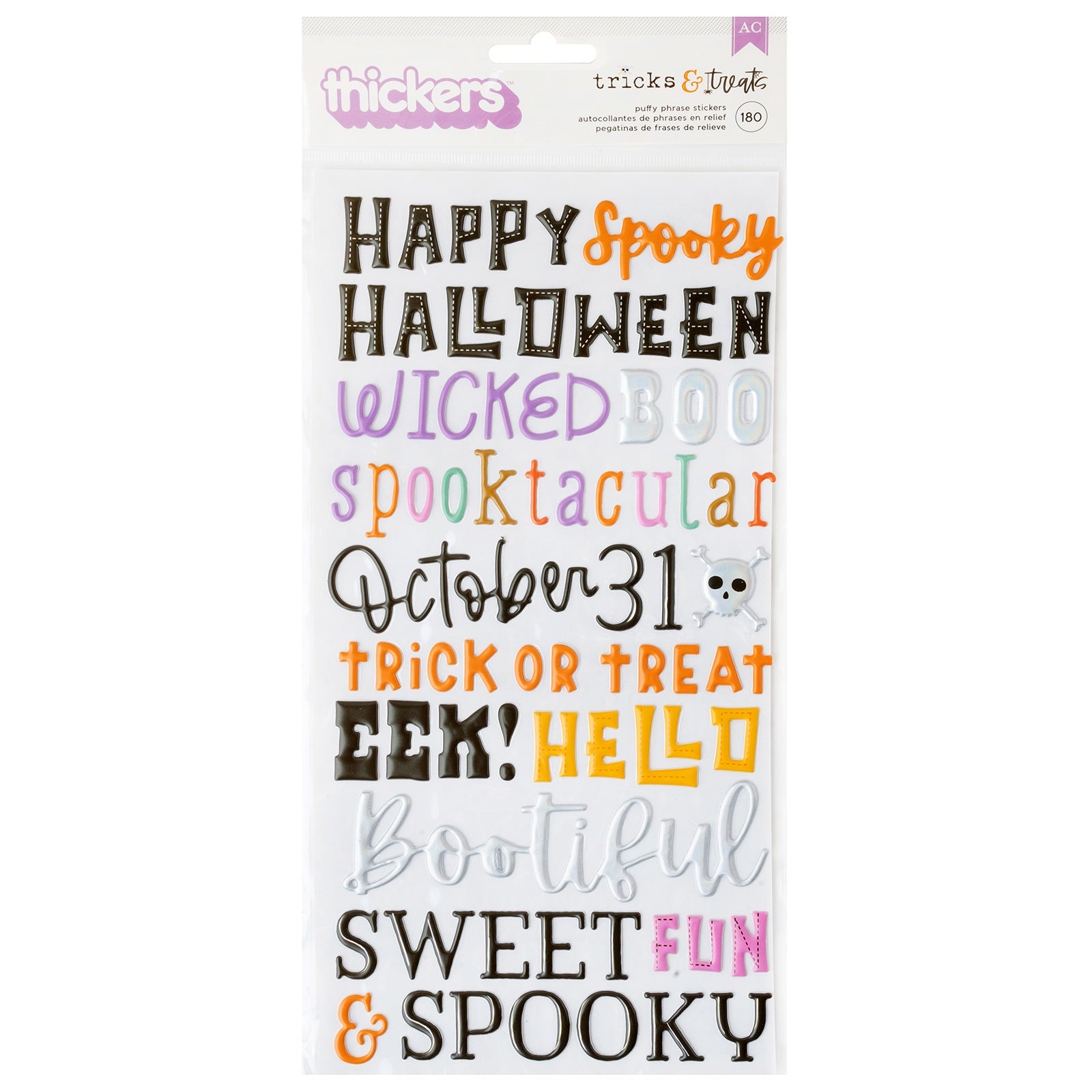 AC Paige Evans Thickers TRICKS &amp; TREATS PUFFY PHRASE STICKERS