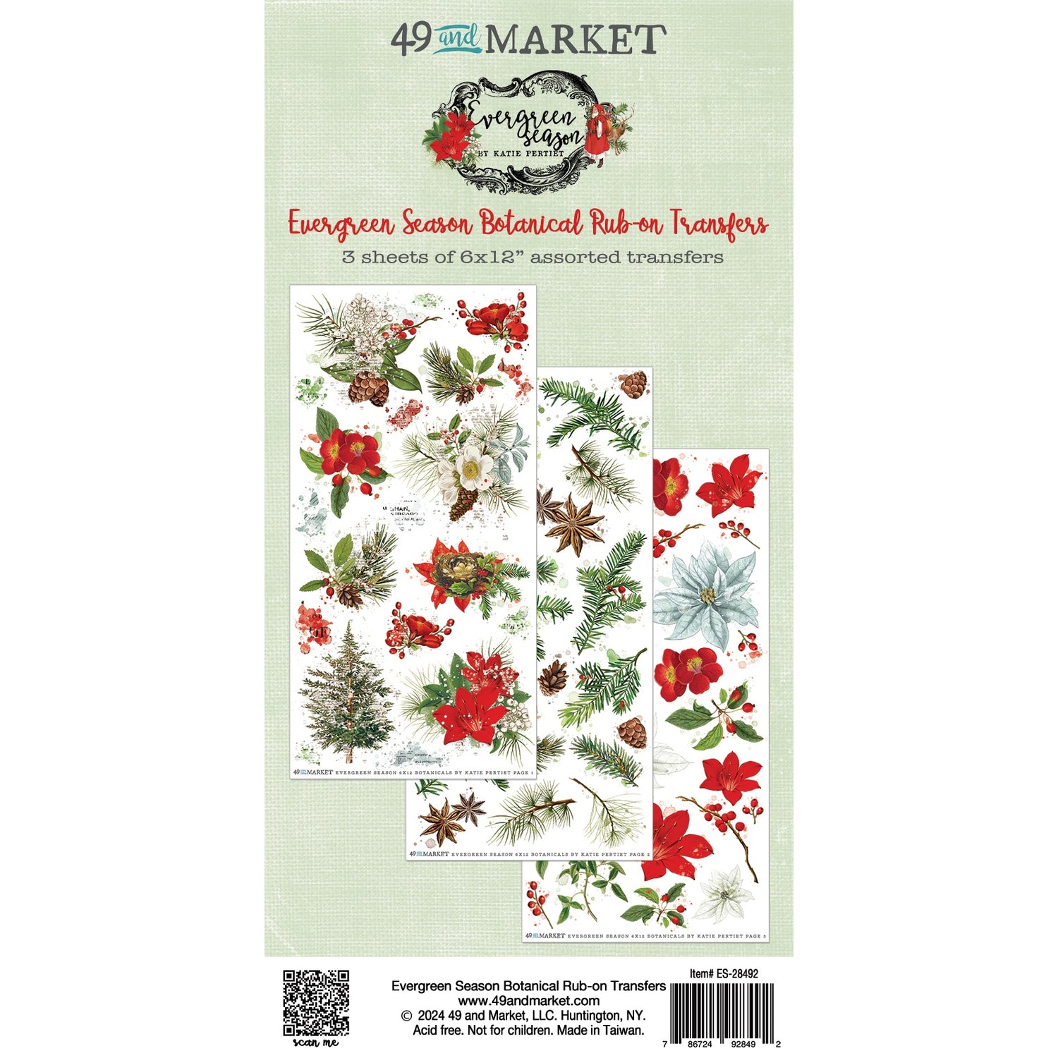 49 and Market EVERGREEN SEASON Botanical Rub-on Transfers