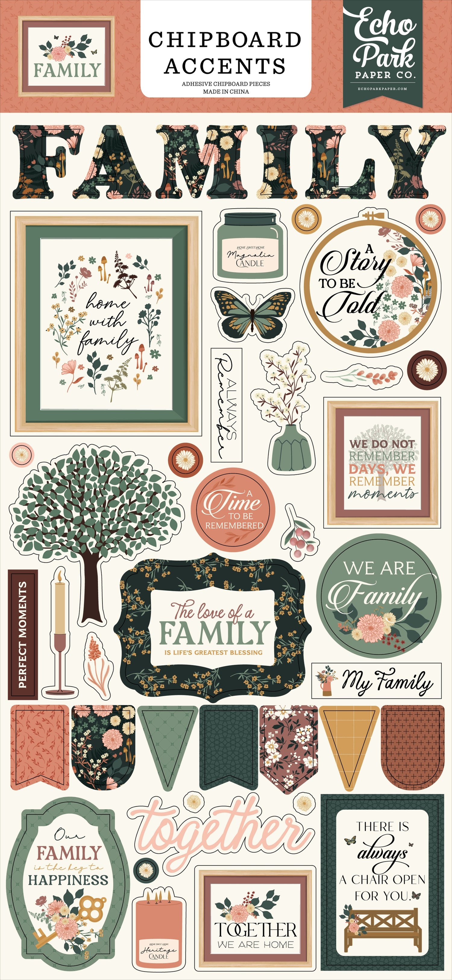 Echo Park FAMILY Chipboard Accents 43pc