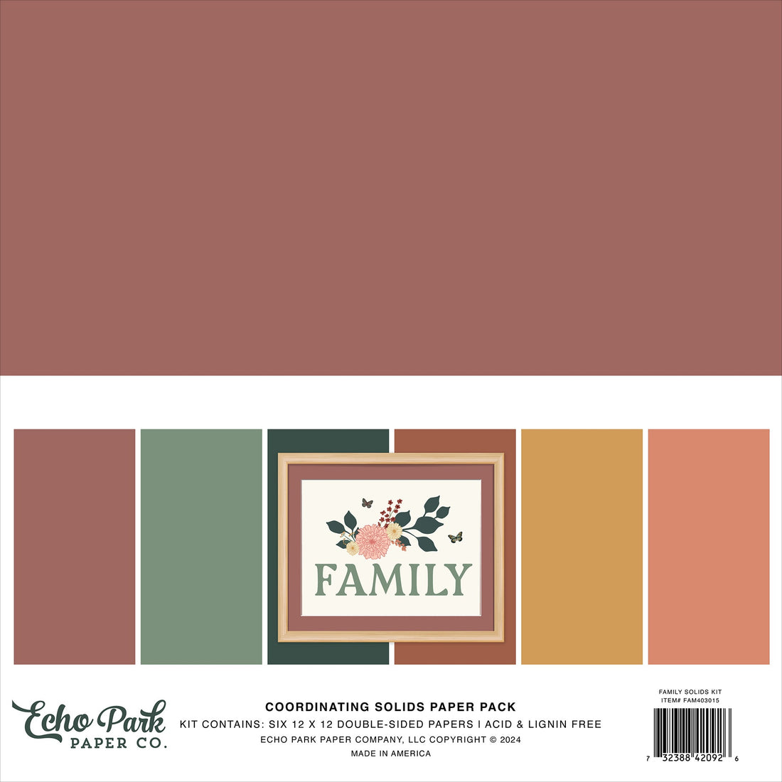 Echo Park FAMILY COORDINATING SOLIDS Paper Pack 6 Sheets