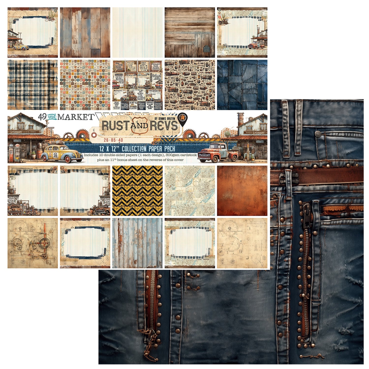 49 and Market RUST AND REVS 12X12 Collection Paper Pack