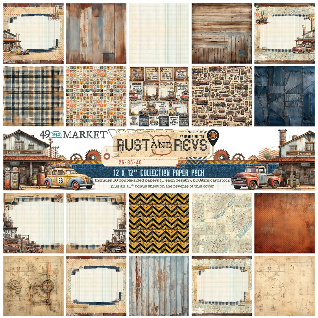 49 and Market RUST AND REVS 12”X12” Collection Paper Pack