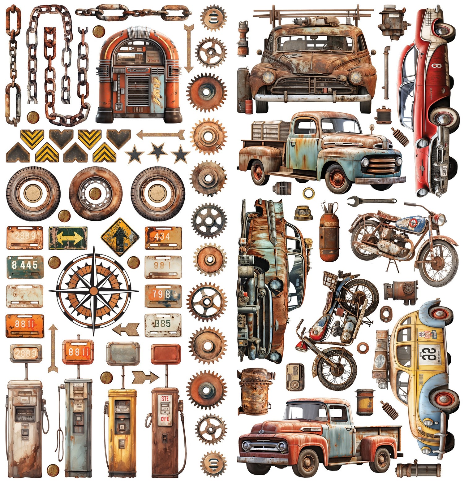 49 and Market RUST AND REVS Laser Cut Elements 4 Sheets