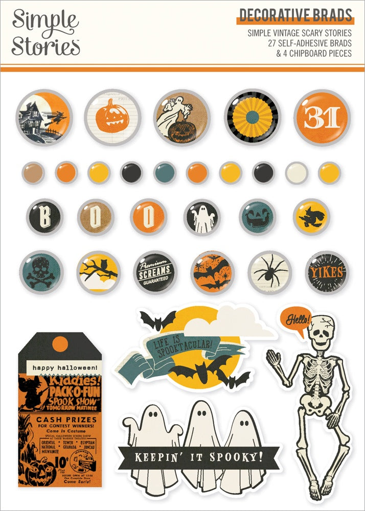 Simple Stories SIMPLE VINTAGE SCARY STORIES Decorative Brads & Chipboard