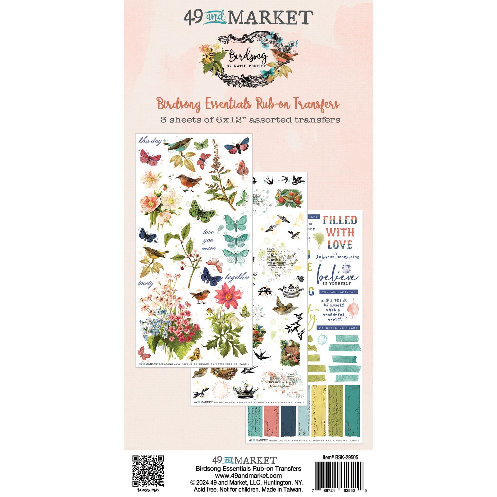 49 and Market BIRDSONG Essentials Rub-On Transfers