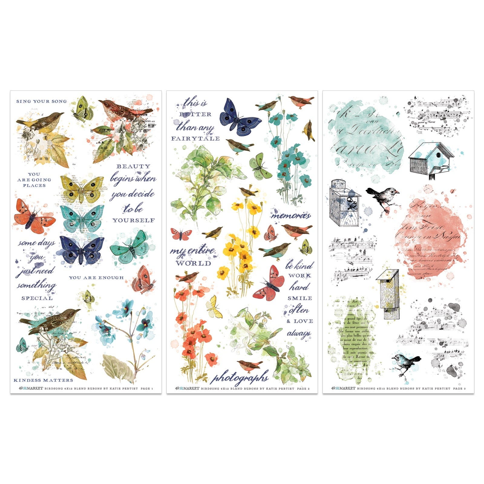 49 and Market BIRDSONG Blendable Rub-On Transfers