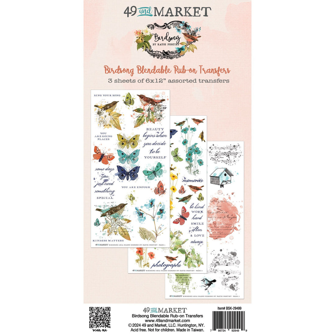 49 and Market BIRDSONG Blendable Rub-On Transfers