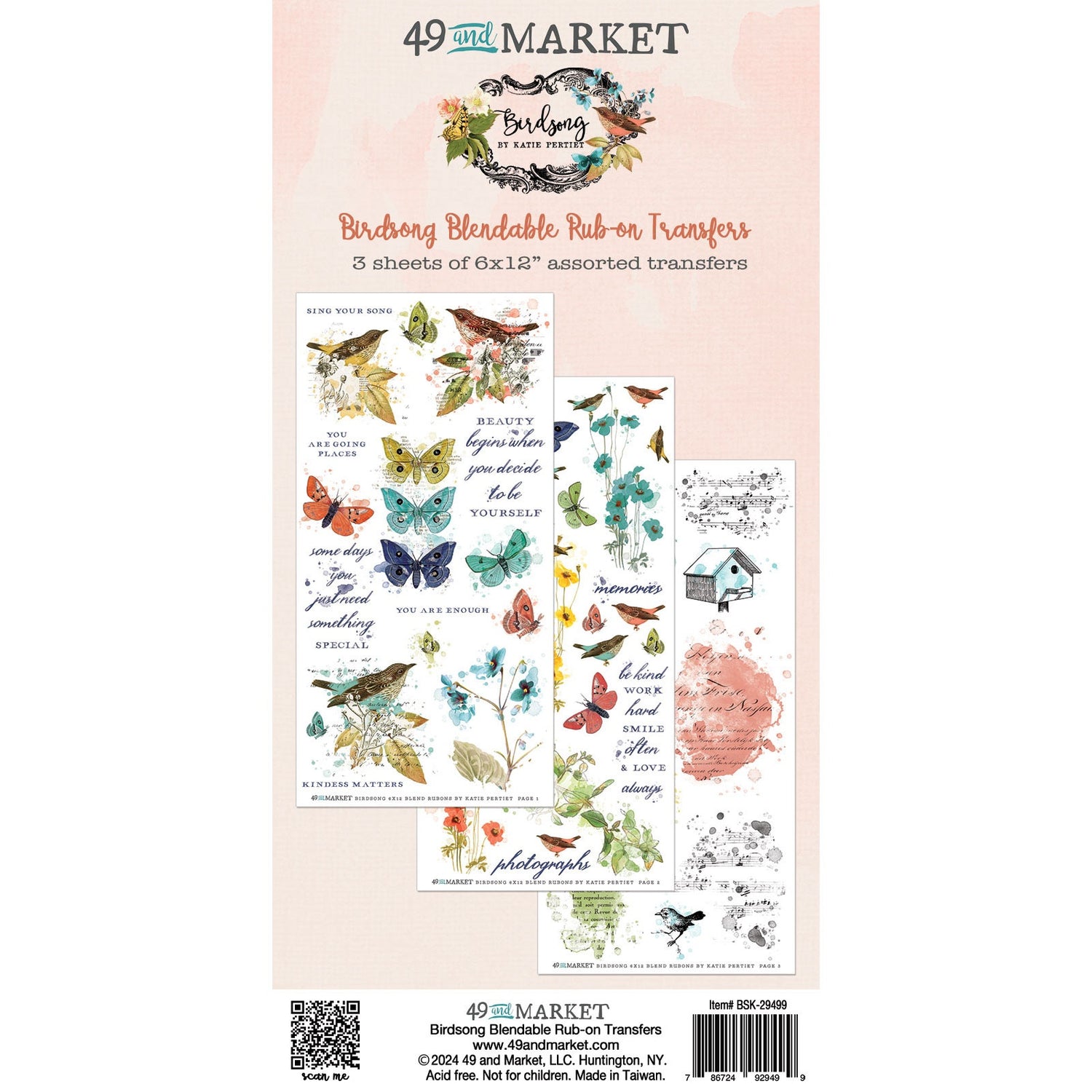 49 and Market BIRDSONG Blendable Rub-On Transfers