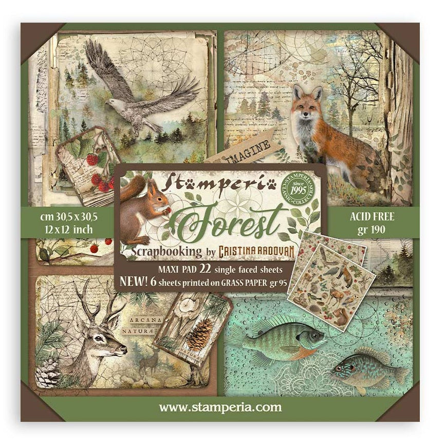 Stamperia FOREST MAXI PAD 12"X12" Scrapbooking Paper Pack