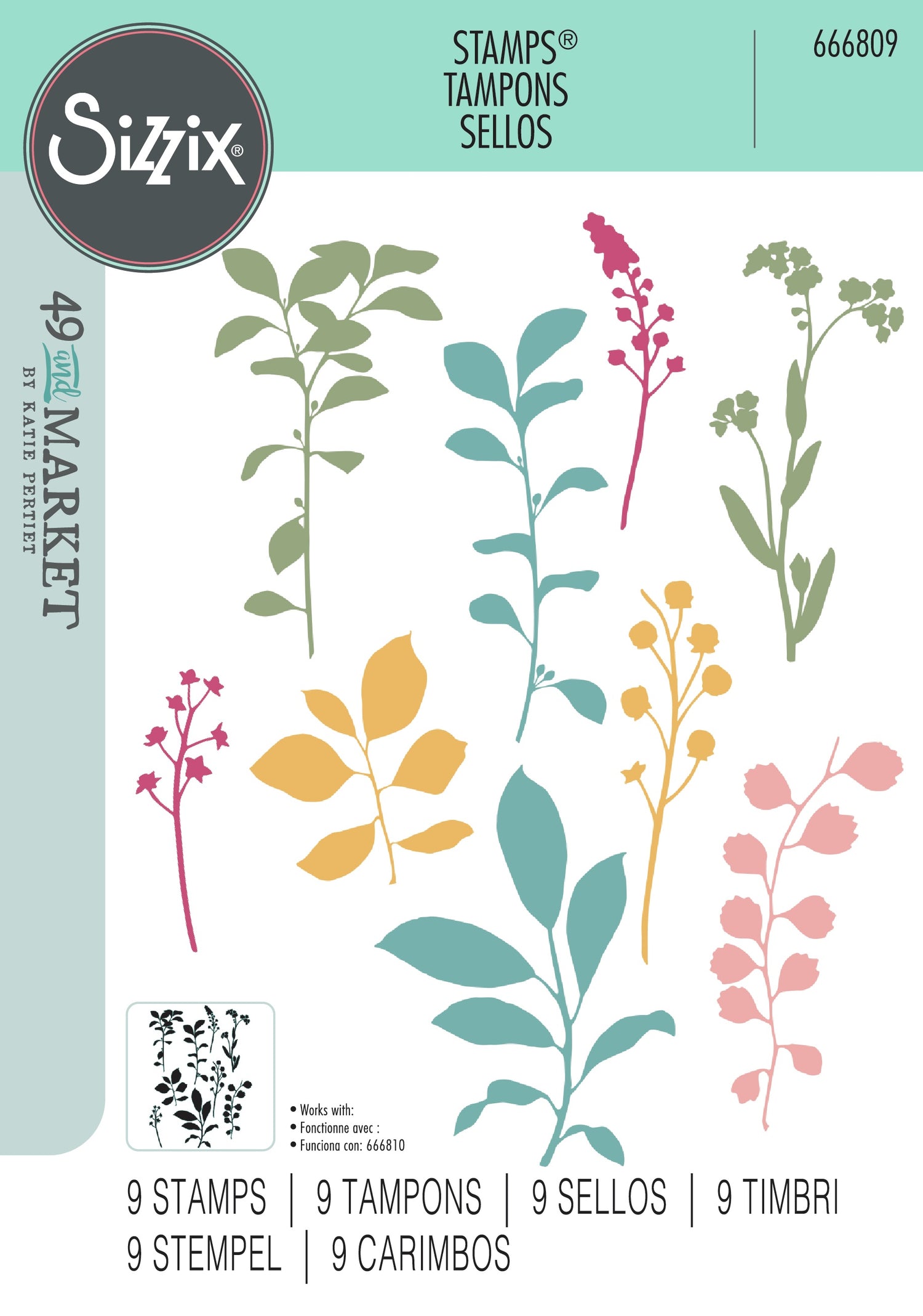 Sizzix 49 And Market FINE STEMS Stamp &amp; Die Set