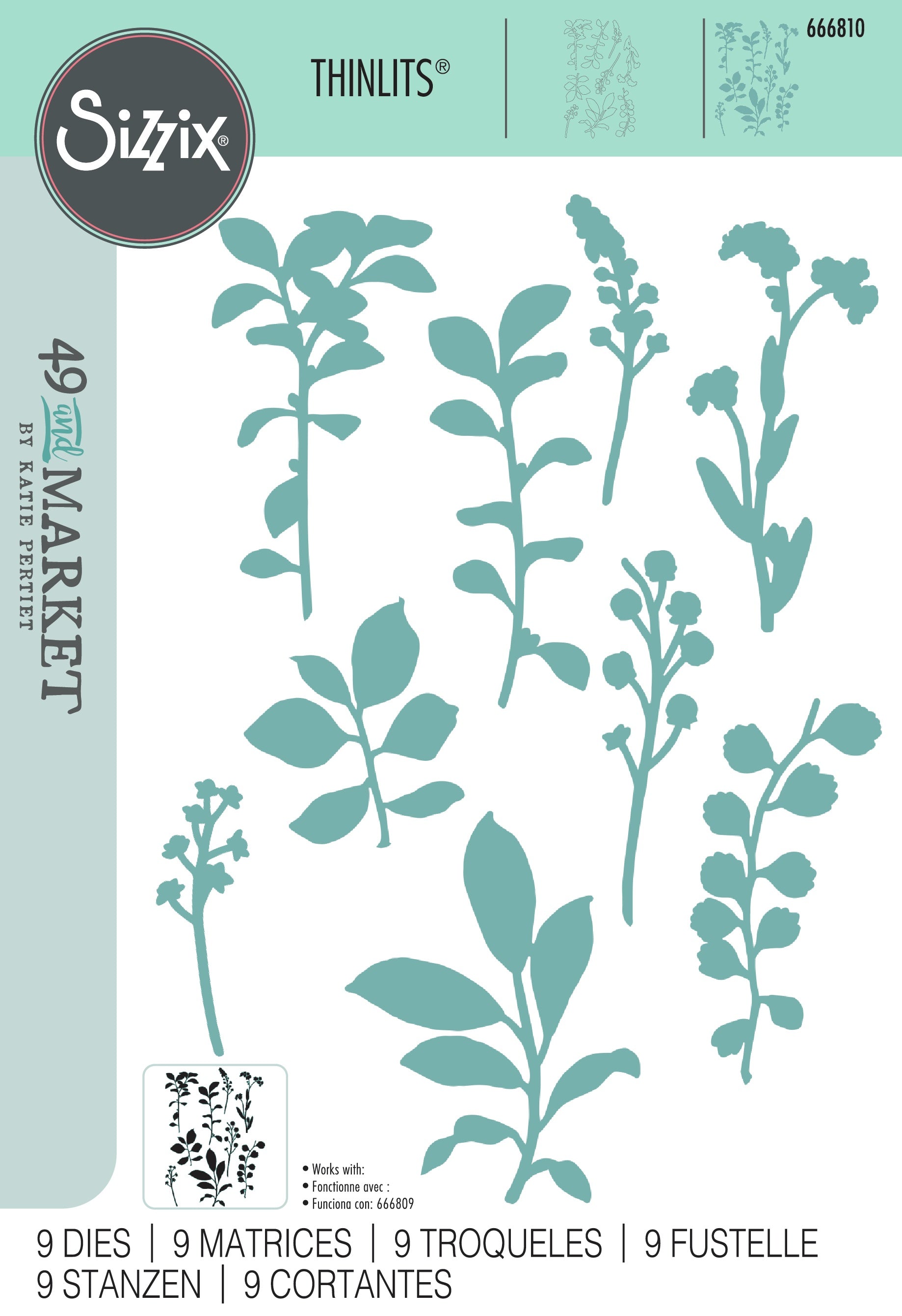 Sizzix 49 And Market FINE STEMS Stamp &amp; Die Set