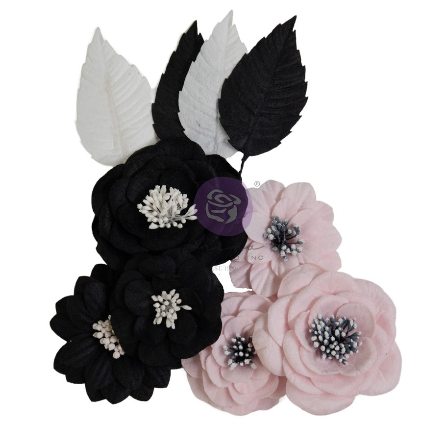 Prima MAGIC SPELL BEWITCHING Pink Black Flowers 10pc