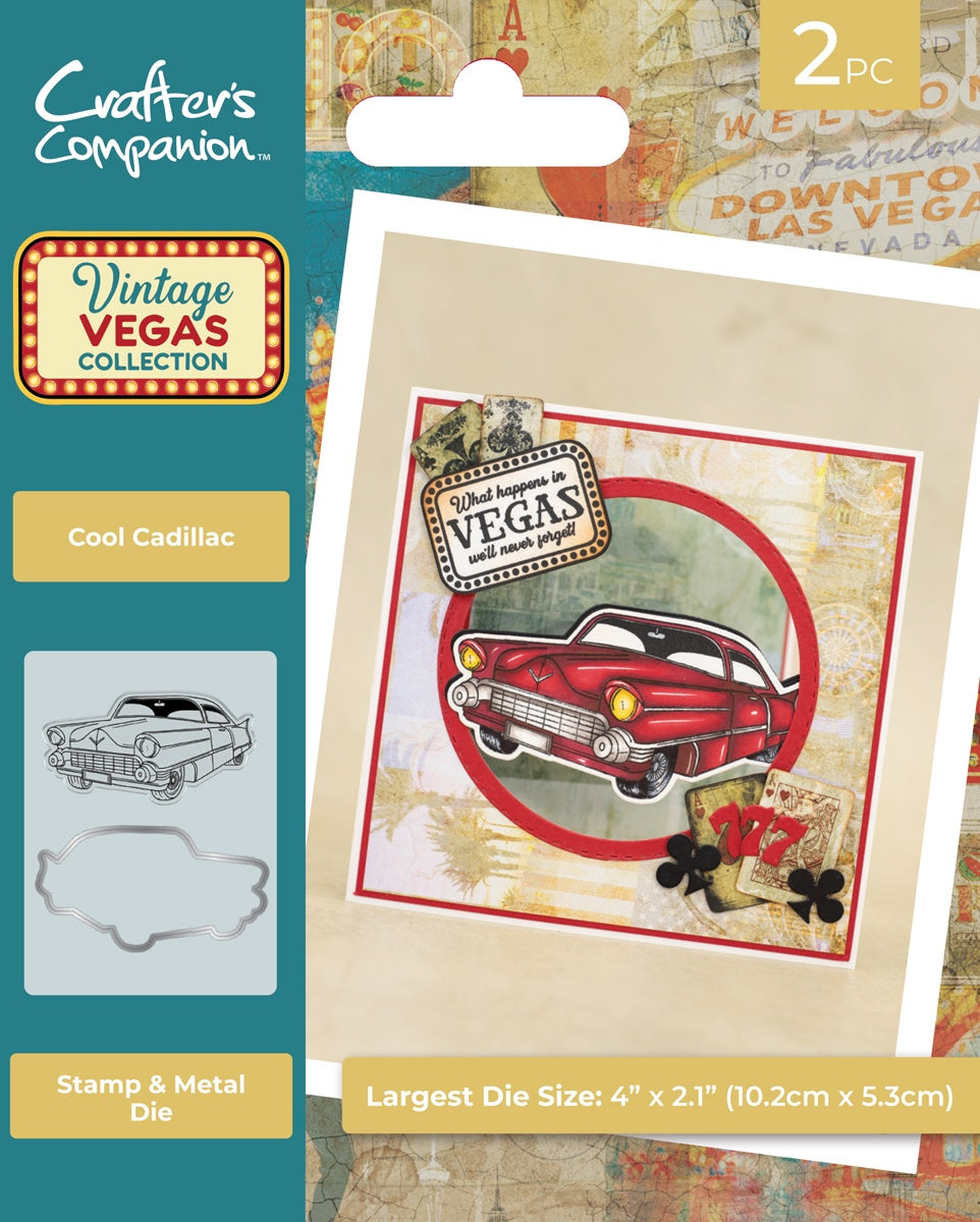 Crafter’s Companion Vintage Vegas COOL CADILLAC Stamp &amp; Metal Die 2pc