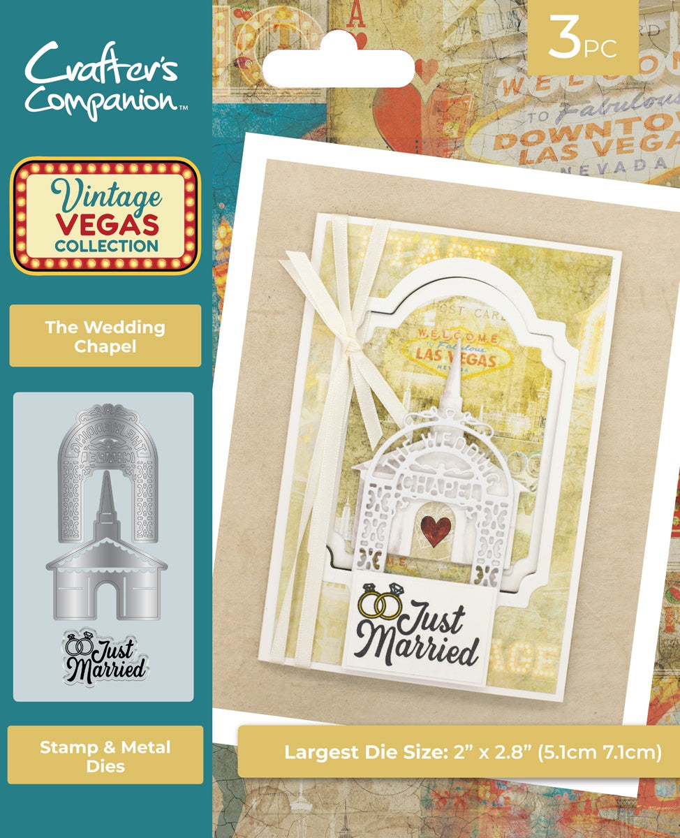 Crafter’s Companion Vintage Vegas THE WEDDING CHAPEL Stamp & Metal Dies 3pc