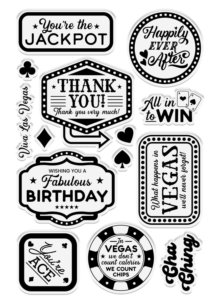 Crafter’s Companion Vintage Vegas YOU’RE THE JACKPOT Acrylic Stamps 14pc