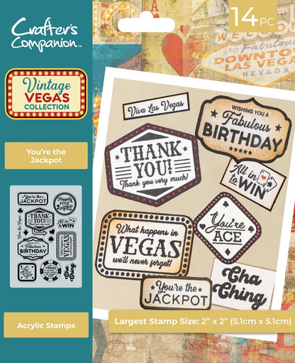 Crafter’s Companion Vintage Vegas YOU’RE THE JACKPOT Acrylic Stamps 14pc