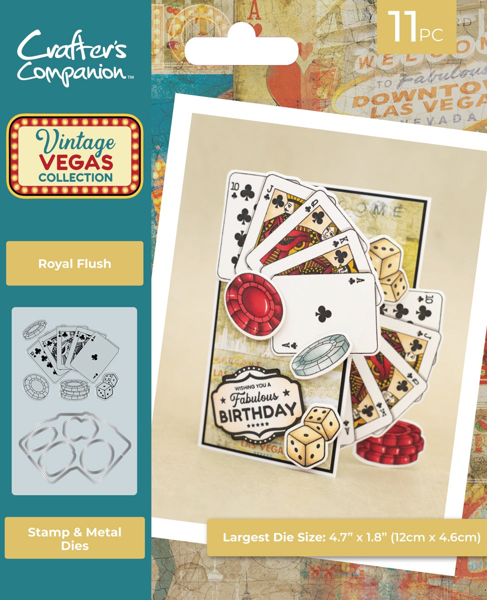 Crafter’s Companion Vintage Vegas ROYAL FLUSH Stamp & Metal Dies 11pc