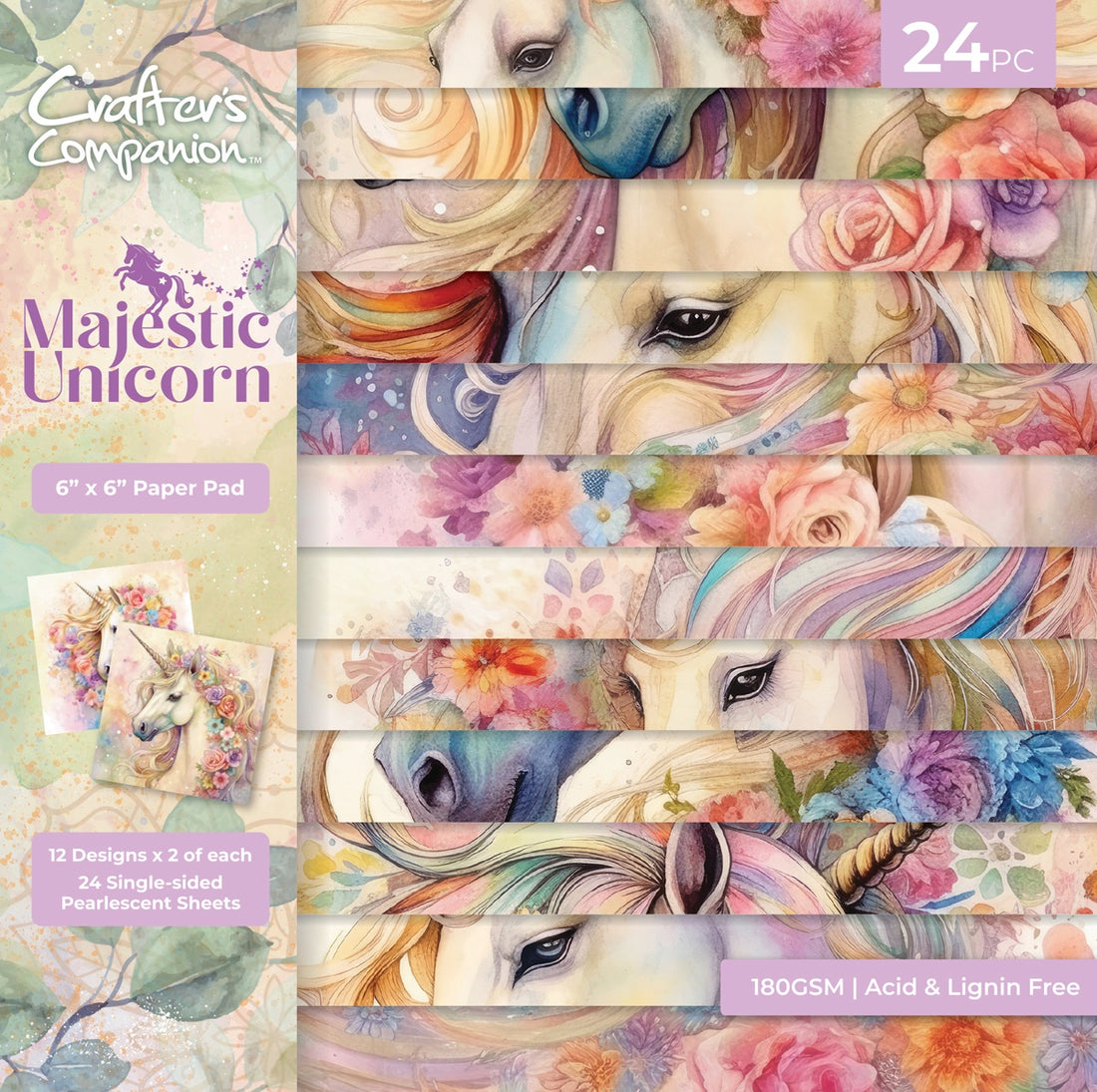 Crafter’s Companion MAJESTIC UNICORN 6”X6" Paper Pad 34 Sheets