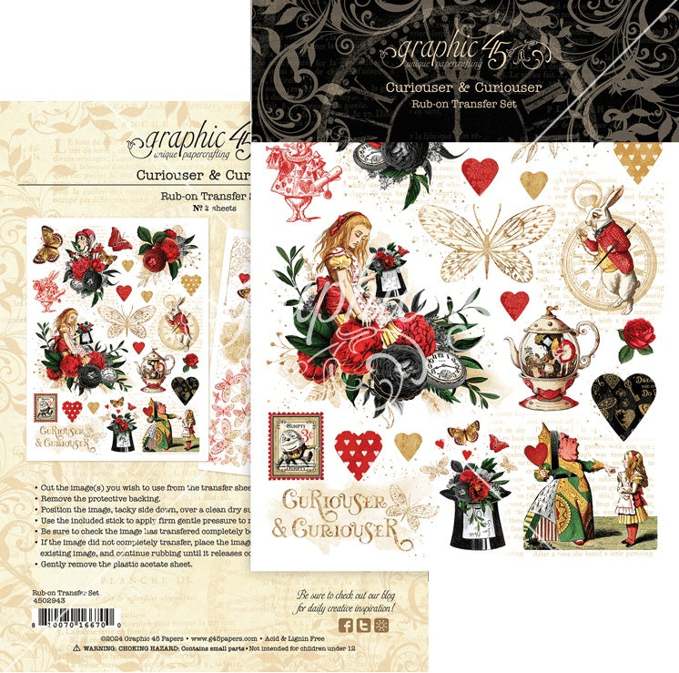 Graphic 45 CURIOUSER & CURIOUSER Rub-On Transfer Set