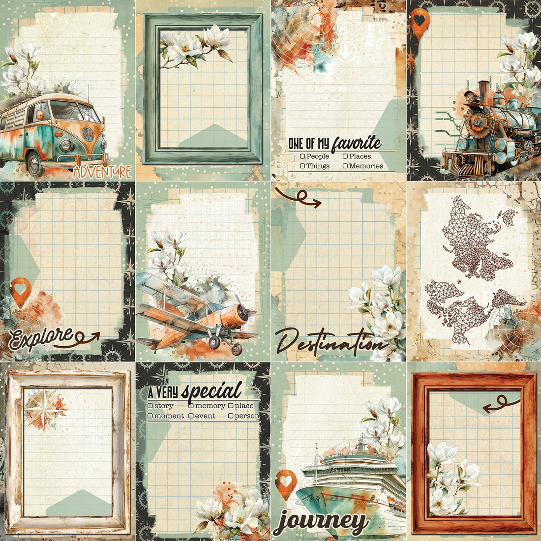 49 and Market Wanderlust Explorer EXPEDITION TALE 12X12 Scrapbook Paper