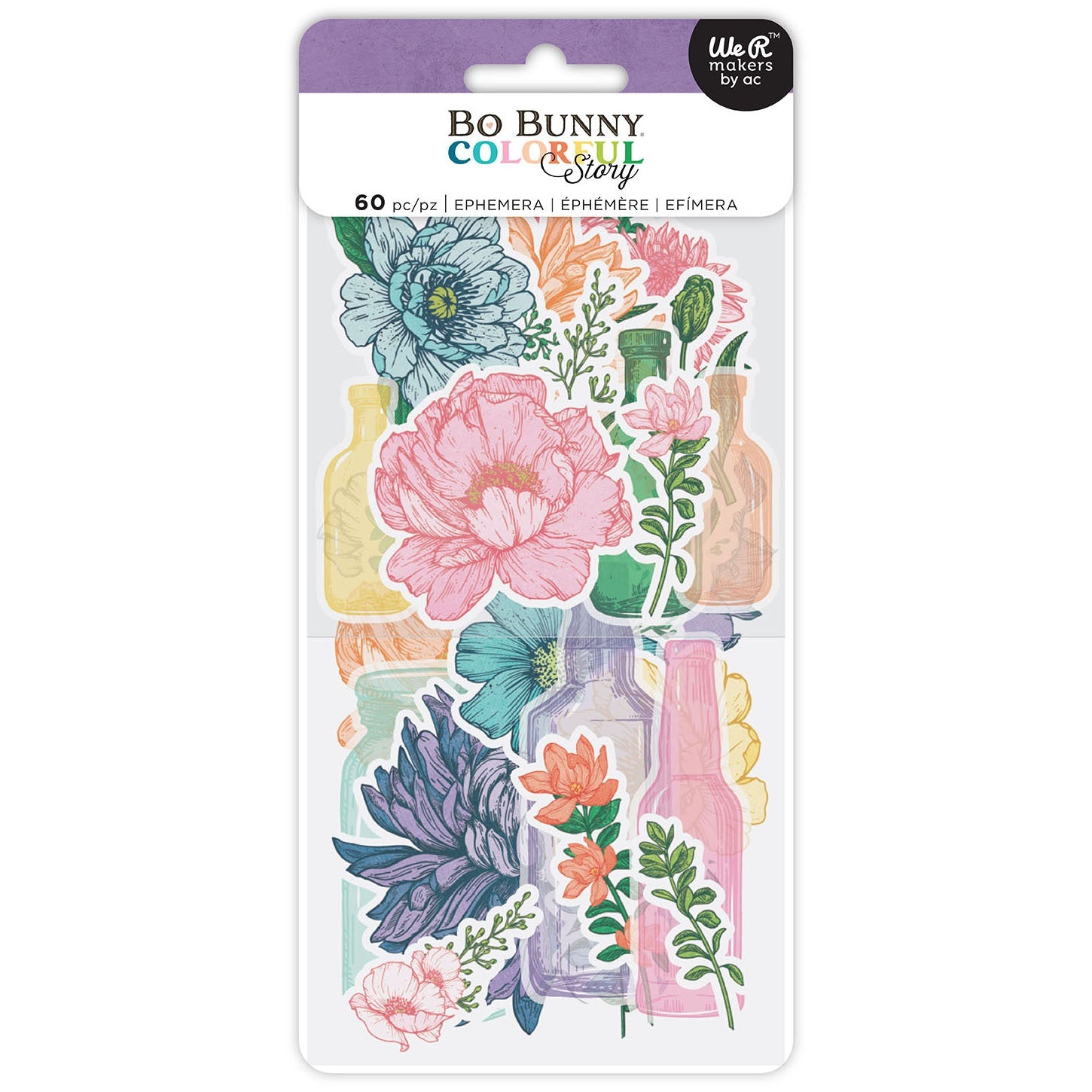 Bo Bunny COLORFUL STORY Floral Ephemera 60pc