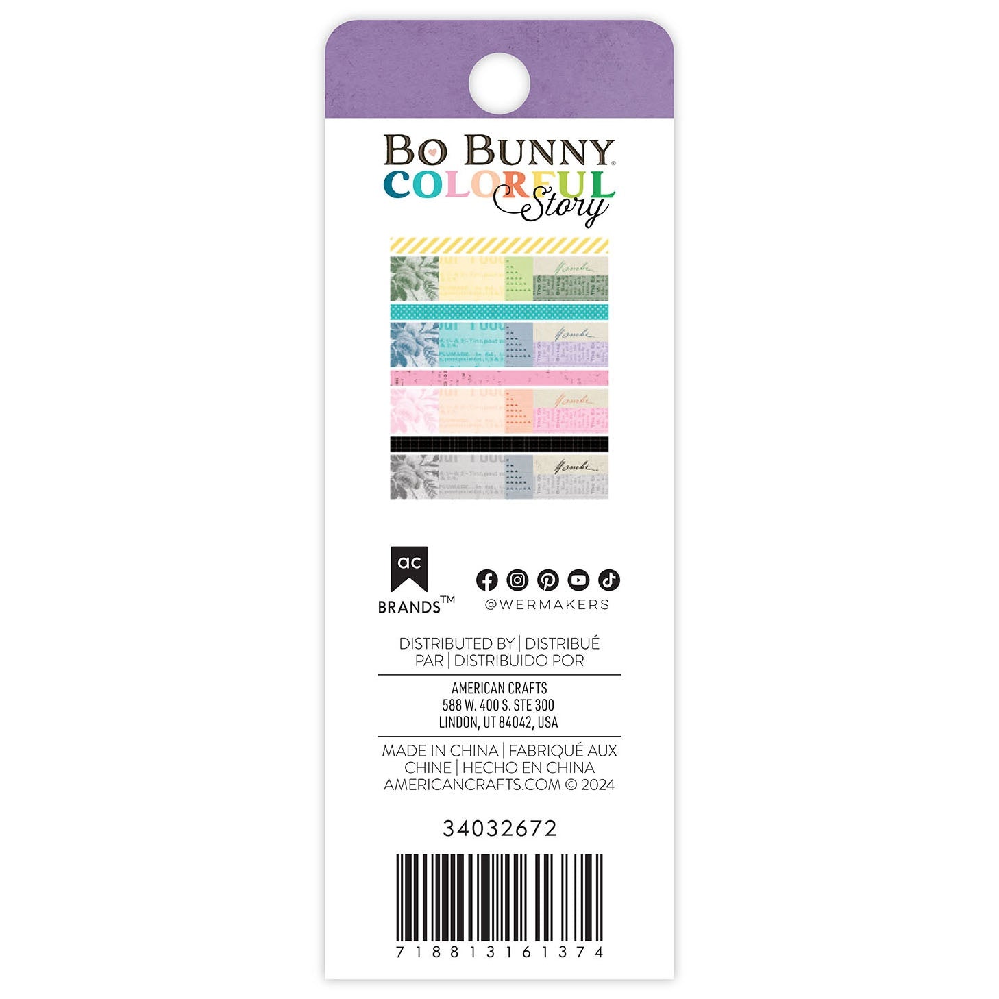 Bo Bunny COLORFUL STORY Washi Tape Rolls 8pc