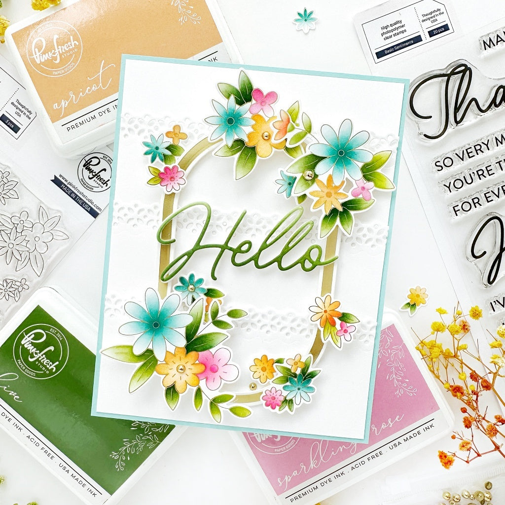 Pinkfresh Studio BASIC SENTIMENTS Stamp &amp; Die Set 28pcs