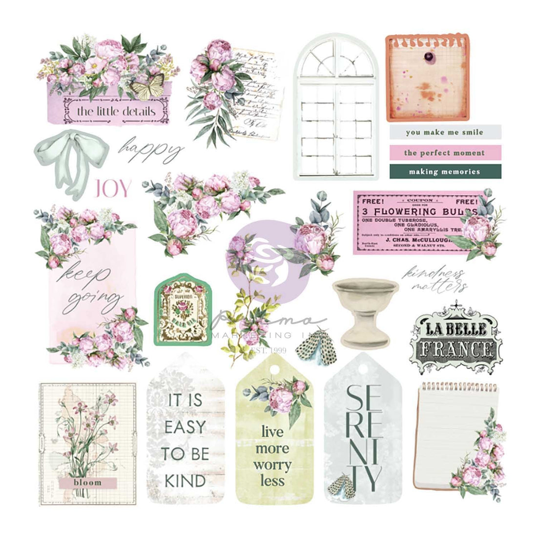 Prima SERENE PETALS EPHEMERA Diecuts 50pc