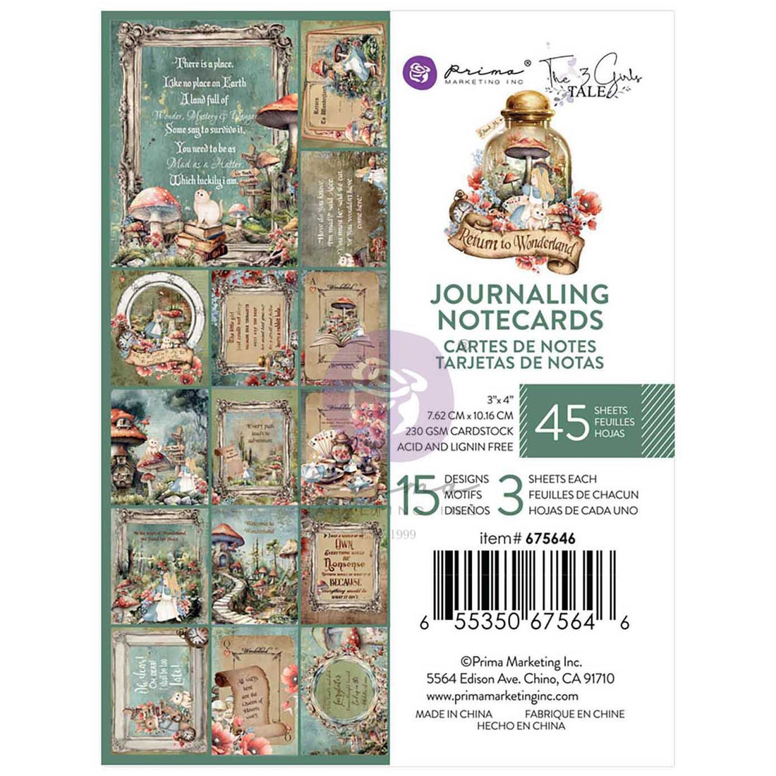 Prima RETURN TO WONDERLAND JOUNRALING NOTECARDS 3”X4” 45pc