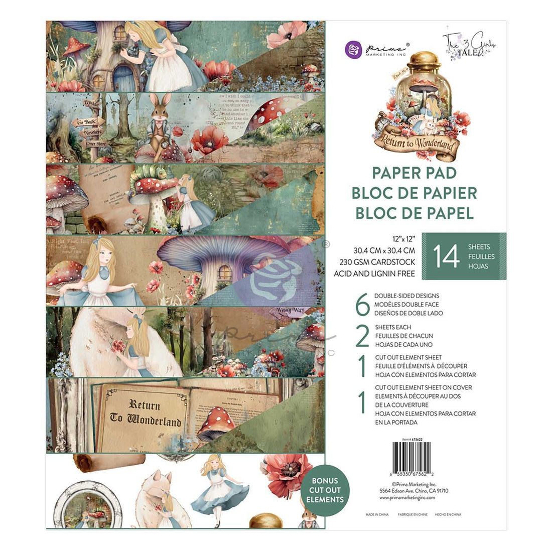 Prima RETURN TO WONDERLAND PAPER PAD 12”X12” 14pc